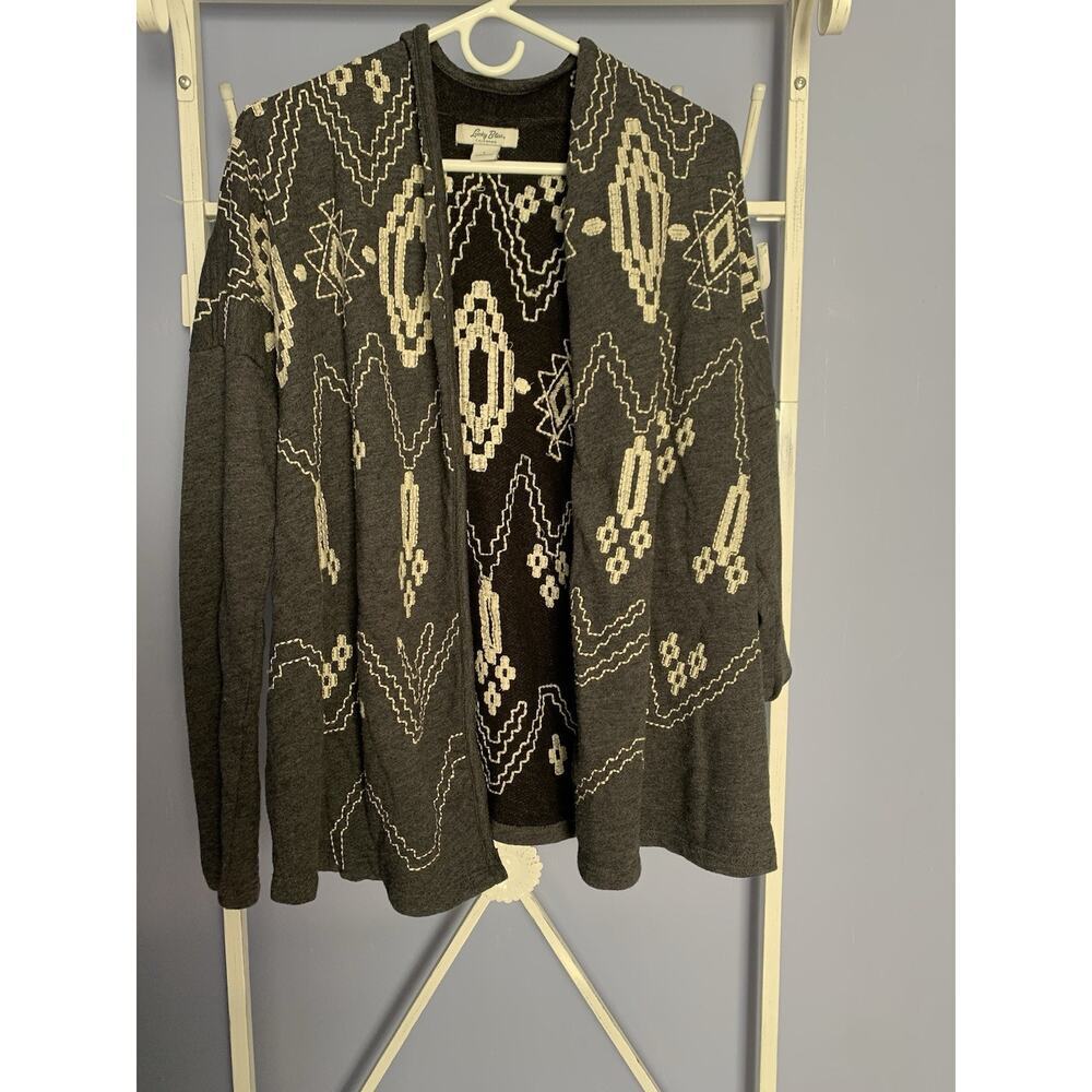 Lucky Bliss California Cardigan Women’s L Gray Open Embroidered Navaho Southwest